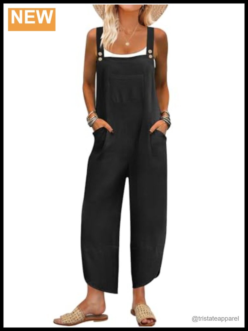 Capri Overalls Jumpsuit Loose Fit Adjustable Straps Wide Leg Women Casual